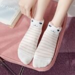 5 Pairs Women'S Cute Cat Face Ankle Socks - Breathable Lightweight No-Show Boat Socks With Pastel Pink & White Stripes, Spring Summer Casual Fashion Socks, Cute Socks, Comfortable Footwear, Playful Sock Design, Quality Sock Material, Soft Texture - Image 6