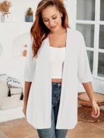 Elegant Plus Size Women'S Cardigan - Chic Solid Color, Half Sleeve, Open Front With High Stretch Fabric, Perfect For Fall/Winter - Machine Washable, Plus Size Cardigan - Image 10