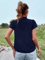 Elegant Deep V-Neck Lace-Up Blouse For Women - Chic Solid Color Shirting Style With Eyelet Detail, Versatile For All Seasons - Image 5