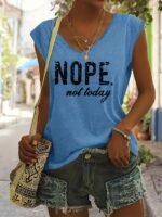Women'S Sleeveless V-Neck T-Shirt - "Nope. Not Today" Graphic Tee In - Casual Summer Everyday Outfits - Machine Washable Tops For Women - Image 5