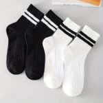 6 Pairs Men'S Thick Mid-Calf Socks - Soft Warm Winter Crew Socks With Black Stripes, Solid Color Casual Dress Socks For Autumn & Winter, Hand Wash Only, Comfortable Sock Design - Image 2