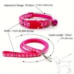 Pet Dog Collar And Leash Set, Cute Paw Pattern Nylon Dog Collar With Bell Long Dog Walking Leash - Image 2