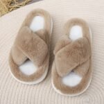Women'S Platform Fuzzy House Slippers, Open Toe Criss Cross Solid Color Casual Home Slides, Women'S Indoor Flat Comfy Shoes - Image 15