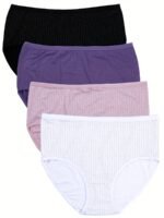 4 Pack Plus Size Simple Underwear Set, Women'S Plus Pin Print Medium Stretch Underwear Four Piece Set