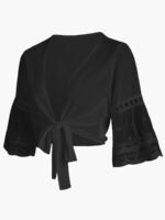 Knotted Flared Sleeve Blouse, Elegant Solid Open Front Blouse, Women'S Clothing For Coquette/Cute/Y2K Style