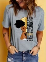 Women'S Purple "I Don'T Care" Empowerment Print T-Shirt - 100% Positive Affirmation Short Sleeve Top With Golden Accents, Round Neck Casual Summer Shirt, Machine Washable & Semi-Sheer For Layering, Everyday Fashion, Fashion Statement Tee, Medium Elasticity Fabric, Spring Outfit, Trendy Design, Breathable Material, Printed Tee, Fashion Lovers - Image 2