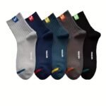5 Pairs Of Men'S Sweat-Absorbing And Breathable Mid-Calf Sports Socks, Spring And Autumn Business Versatile Trendy Socks, Sp Style Mid-Calf 5 Pairs Pack