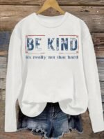 Be Kind Print T-Shirt, Casual Crew Neck Long Sleeve Top For Spring & Fall, Women'S Clothing - Image 6