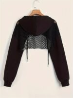 Solid Color Causal Sports Crop Hooded Sweatshirt, Drawstring Long Sleeve Pullover Hoodie, Women'S Clothing - Image 4