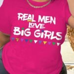 Plus Size Letter Print T-Shirt, Crew Neck Short Sleeve T-Shirt, Women'S Plus Size?Clothing