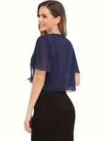 Open Front Crop Top, Elegant V-Neck Short Sleeve Chiffon Blouse, Women'S Clothing - Image 8