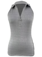 Women'S Sexy Slim Fit Zip-Up Sleeveless Tank Top - Black Stretchy Polyester-Spandex Blend, Stand-Up Collar With Zipper Detail, Lightweight 180Gsm Summer Casual Shirt, Hand Wash Only - Image 7