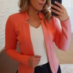 Women'S Casual Chic Blazer - Vibrant Pink Long Sleeve Open Front Jacket, Loose Fit Notch Lapel Style, Buttonless With Chest Pocket, Perfect For Casual Attire, Versatile Fashion | Open Front Jacket | Stylish Blazer