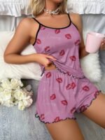 Summer Women'S Camisole Shorts With Lip Letter Print Pajama Set - Image 5