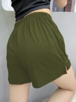 Plus Size Simple Pajama Bottoms, Women'S Plus Solid Elastic Waist Split Hem Loose Loungewear Shorts - Image 5