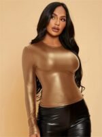 Women'S Casual T-Shirt, Crew Neck, Solid Color, Knit Fabric, Polyester 95% Elastane 5%, Regular Length, For Spring/Summer/Fall - 180G/M? - Image 8