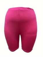 Plus Size - Women'S Plus-Size High-Waisted Shorts - Stretchy, Solid Blue, Mid-Thigh Length, Casual Leggings, Comfortable Apparel|Casual Style Shorts|Stretchy Fabric Shorts - Image 3