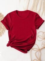 Women'S Casual Solid Color Crew Neck Short Sleeve T-Shirt - Soft Breathable Fabric, Machine Washable, Versatile Everyday Top For Spring & Summer, Ladies T Shirts, Simple Design Tee, Smooth Texture Shirt, Summer Outfit, Comfortable Tee, Basic Tee, Summer Clothing - Image 7