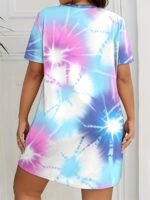 Plus Size Casual Nightdress, Women'S Plus Tie Dye Short Sleeve Round Neck Tee Sleep Dress - Image 6