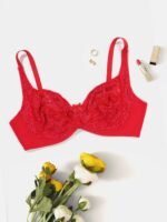 Women'S Plus Elegant Bra, Plus Size Bow Decor Floral Lace Non Padded Underwire Bra - Image 2