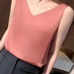 Velvet Boat Women?S Sleeveless V-Neck Tank Top - Soft Satin Finish, Loose Fit For Summer Layering, Lightweight & Breathable Polyester Blend, Elegant Solid Color Design, Breathable Clothing | Sleeveless Fashion | Satin Finish Top