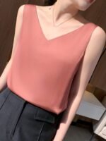 Velvet Boat Women?S Sleeveless V-Neck Tank Top - Soft Satin Finish, Loose Fit For Summer Layering, Lightweight & Breathable Polyester Blend, Elegant Solid Color Design, Breathable Clothing | Sleeveless Fashion | Satin Finish Top
