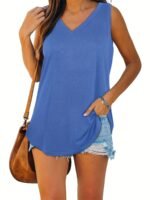 2023 Trendy Women'S V-Neck Sleeveless Tank Top - Breathable Stretchy Solid Color Casual Summer Tops, Machine Washable Versatile Wardrobe, Ladies Tank Tops, Casual Attire, Relaxed Fit, Quality Stitching - Image 4