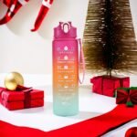 1Pc 740Ml/25Oz Rainbow Color Large Capacity Water Bottle, Motivational Leakproof Water Bottle With Time Marker And Hanging Rope, Suitable For Outdoor Sports, Fitness