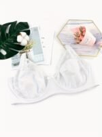 Women'S Plus Size Sexy Floral Lace Bra, Breathable Ultra-Thin Single Layer Full Coverage Underwire Bralette, French Romantic Daily Lingerie, Polyamide 85% Elastane 15%, Medium Stretch Knit Fabric, Solid Color With Contrast Lace Detail, No Padding - 170 Gsm - Image 2
