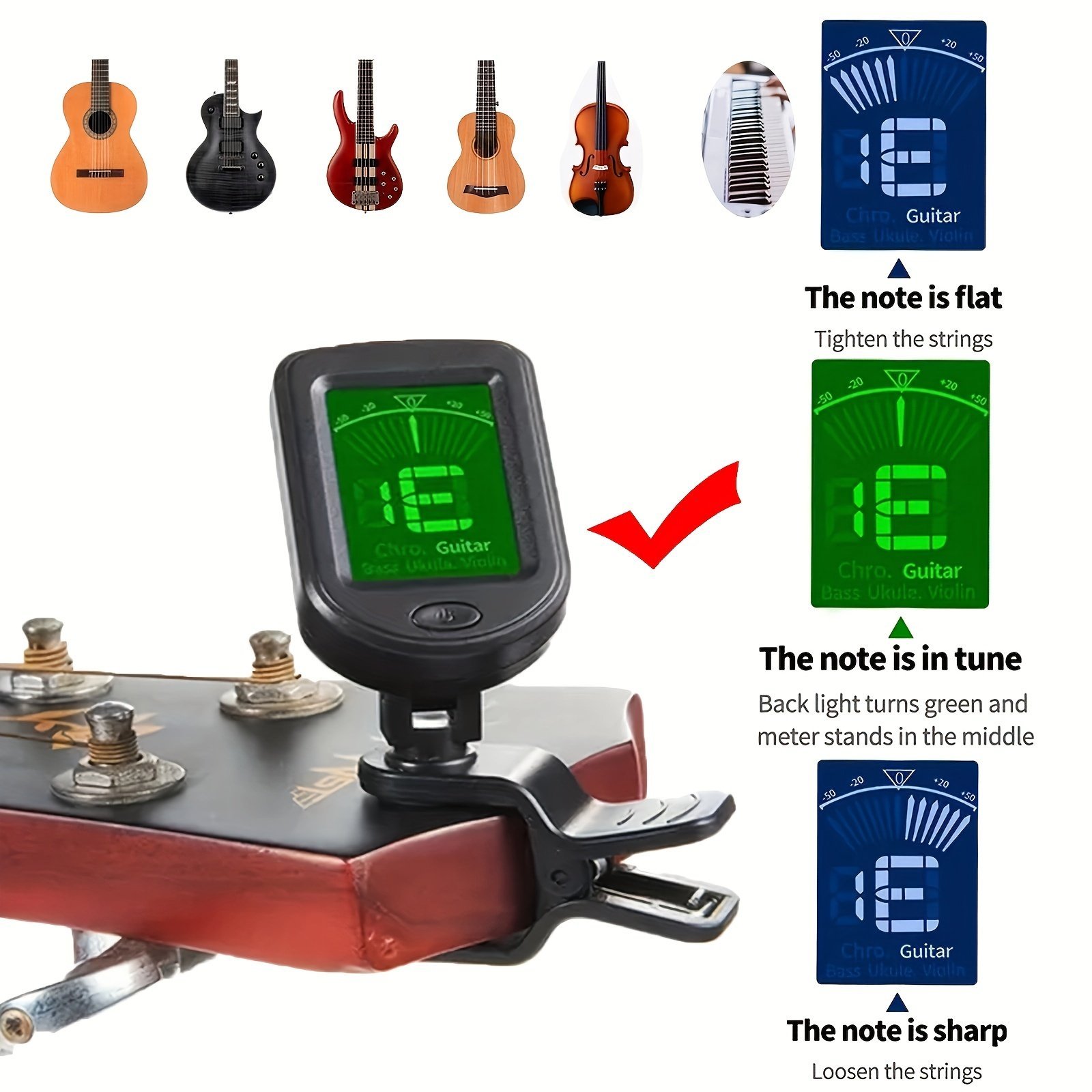 product-Fancyalgo-VirtualModelMatting-baa49e94132c7799fc3441bb7e9df832.jpg Guitar Tuner Ukulele.Bass.Violin Equal Temperaments - Image 1