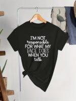 Plus Size Casual Tee, Women'S Plus Letter Print Short Sleeve Round Neck Slight Stretch T-Shirt - Image 6