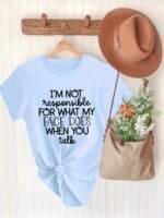 Plus Size Casual Tee, Women'S Plus Letter Print Short Sleeve Round Neck Slight Stretch T-Shirt - Image 5