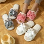 Colorblock Fuzzy Home Warm Slippers, Bowknot Decor Soft Sole Lightweight Fuzzy Shoes, Non-Slip Winter Plush Shoes - Image 2
