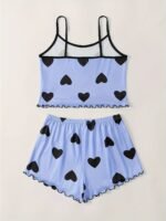 Summer Women'S Suspender Shorts Black Heart Print Pajama Set - Image 8