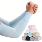 1 Pair Unisex Summer Ice Sliky Fiber Fabric Arm Sleeves - Lightweight, Breathable Compression Arm Covers For Outdoor Activities, Sports & Daily Wear, Black, Outdoor Arm Protection, Sleek Design, Flexible Fit