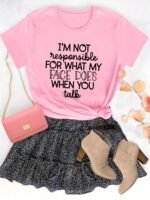 Plus Size Casual Tee, Women'S Plus Letter Print Short Sleeve Round Neck Slight Stretch T-Shirt - Image 7