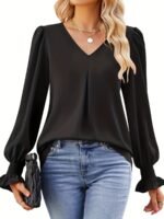 Long-Sleeve Dress Shirt With V-Neck And Loose Chiffon Top - Image 3