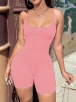 Solid Scoop Neck Romper, Sexy Spaghetti Strap Sleeveless Slim Romper, Women'S Clothing