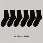 6 Pairs Men'S Thick Mid-Calf Socks - Soft Warm Winter Crew Socks With Black Stripes, Solid Color Casual Dress Socks For Autumn & Winter, Hand Wash Only, Comfortable Sock Design - Image 3