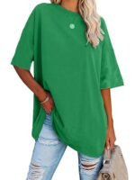 Plus Size Basic T-Shirt, Women'S Plus Plain Short Sleeve Round Neck Medium Stretch T-Shirt - Image 10