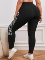 Plus Size, Women'S California West Coast Letter Print Leggings - Tight-Fit Casual Pants, Black With White Lettering, Spring/Fall Machine Washable, Leggings, Casual Attire, Snug Fitting, Lounge Pants, Trendy Pants, Durable Fabric, Enthusiasts - Image 2