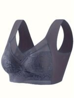 Qvr Seamless Lace Bralette - Full Coverage, Wireless, Push-Up With Scalloped Neckline & Floral Lace Detail, Comfortable Nylon Blend, Non-See-Through - Elegant Brown, Casual Lingerie|Floral Lace Design|Nylon Blend Fabric - Image 3