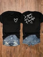 Women'S Be Your Own Kind Of Beautiful Print T-Shirt - Front & Back Motivational Graphic Tee, Soft Stretch Round Neck Short Sleeve Casual Top, Machine Washable All-Season Comfort Fit, Vacation Clothing, Graphic Heart Design, Medium Elasticity Fabric - Image 6