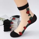 5 Pairs Of Glass Jacquard Crystal Ice Slick Fiber Fabric Women'S Thin Socks - Image 4
