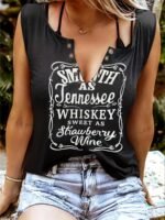 Smooth As Tennessee Whiskey Sweet As Strawberry Wine Women'S Tank Top - Soft Pink Sleeveless V-Neck Casual Shirt With Bold Letter Print, Thick Strap Country Music Style, Machine Washable All-Season Wear, Festive Concert Attire, Nontransparent Fabric - Image 4