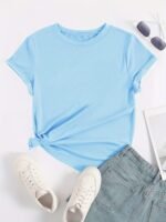 Solid Basic T-Shirt, Casual Crew Neck Short Sleeve Versatile T-Shirt, Women'S Clothing - Image 5