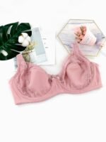 Women'S Plus Size Sexy Floral Lace Bra, Breathable Ultra-Thin Single Layer Full Coverage Underwire Bralette, French Romantic Daily Lingerie, Polyamide 85% Elastane 15%, Medium Stretch Knit Fabric, Solid Color With Contrast Lace Detail, No Padding - 170 Gsm - Image 3