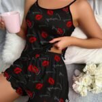 Summer Women'S Camisole Shorts With Lip Letter Print Pajama Set