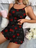 Summer Women'S Camisole Shorts With Lip Letter Print Pajama Set
