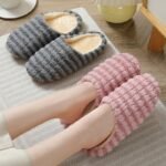 Women'S Warm Plush Striped Print House Slippers, Slip-On Round Toe Anti-Slip Soft Sole Casual Home Slides, Women'S Indoor Flat Shoes - Image 4